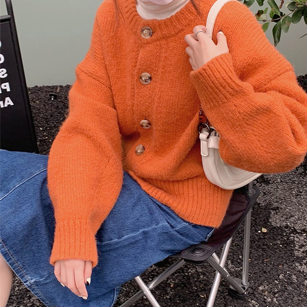 Orange Sweater Cardigan Women's Autumn 