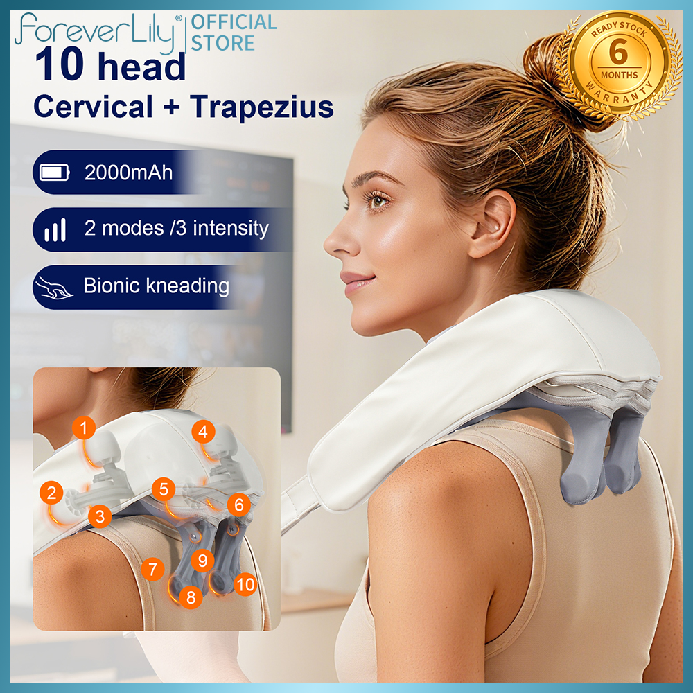 Foreverlily mới 10-đầu cổ tử cung trapezius Massager đầy đủ giảm đau cơ thể mô sâu trị liệu bằng nhiệt giảm mệt mỏi xách tay cho trở lại cổ vai