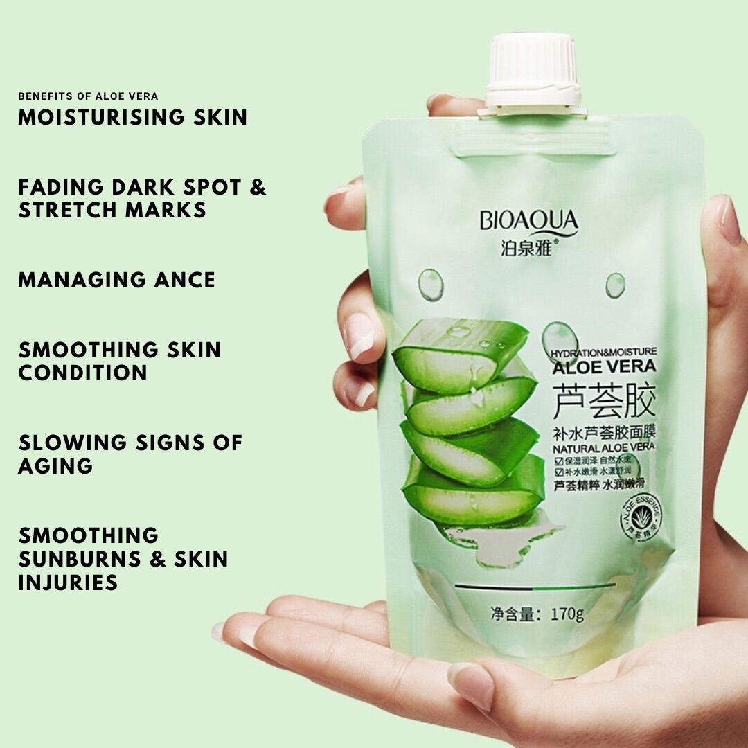 𝐋𝐎𝐖𝐄𝐒𝐓 𝐆𝐔𝐀𝐑𝐀𝐍𝐓𝐄𝐄 Bioaqua Natural Aloe Vera Moisturizing Gel Facial Mask 170g Lazada 7223