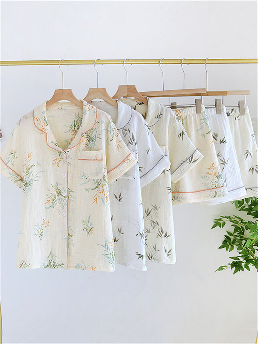 New Arrival Pure Cotton Gauze Pajamas for Women Summer Thin Short-Sleeved Shorts Double-Layer Cotton Yarn Plus Size Cotton Homewear Suit