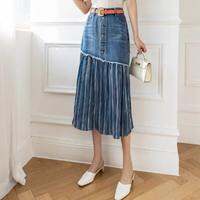 SHIMANQING | Design High Waist Slim A-Line Denim Skirt