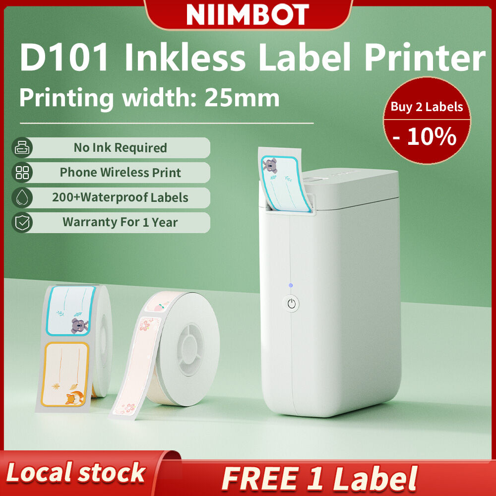 NIIMBOT Label Maker Machine D101 Label Printer Tape Included Portable Wireless Connection Multiple Templates Available for Phone Easy to Use Office Home Organization USB Rechargeable ราคา 209 บาท*ส่งฟรี