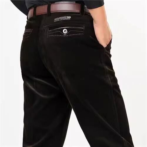 Winter Thickened Corduroy Men's Casual Pants High Waist Straight Leg Anti-Wrinkle Business Casual Style Autumn Winter Pattern