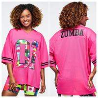 New Arrive Zumba Fitness Dancing Clothes Worldwide Oversized Mesh Top  Tee T Shirts    Back to the Fuchsia   Z1T00  0456