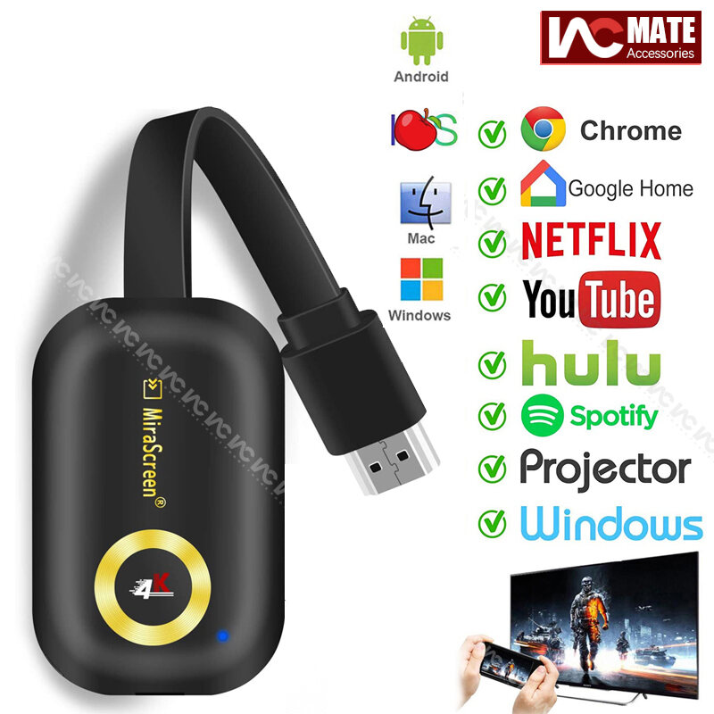 4k HDMI Wireless Display Adapter，WiFi Miracast Dongle Screen Mirroring  Airplay Cast Phone to TV/Projector Receiver Support Android Mac i-O-S  Windows