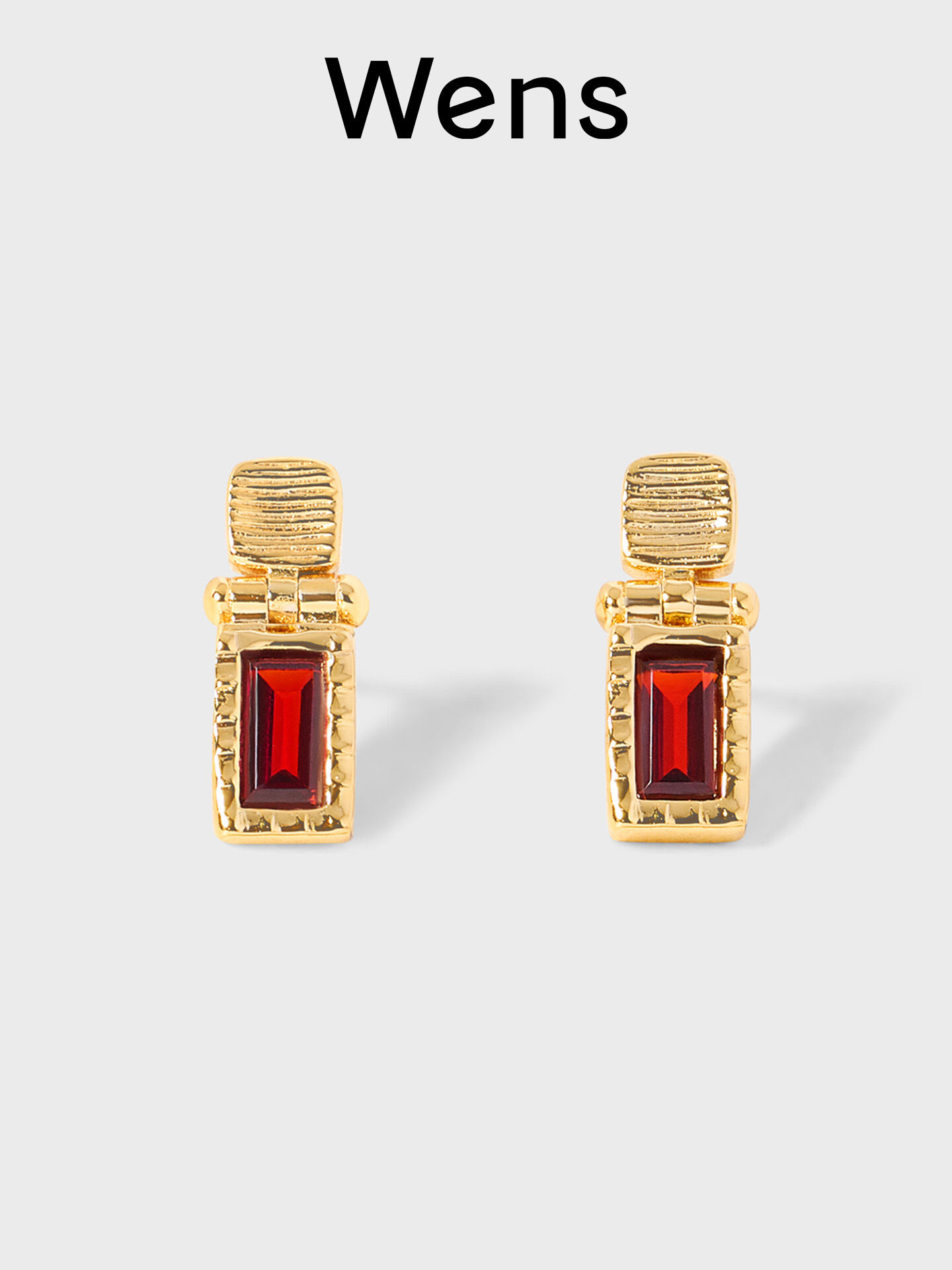 wens | Pomegranate Stone Square Pattern Gold and Silver Two-color Earrings Harga 274 Ringgit*Penghantaran Percuma