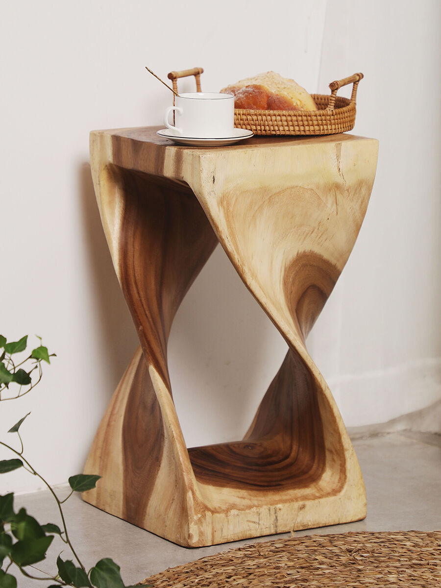 Log Hand Carved Twisted Stool, Button Bar Stool, Accent Table, Double Twisted Coffee Table