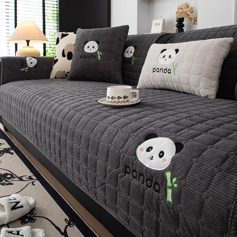 Thickened Corduroy Anti-Slip Sofa Cushion All-Season Universal High End Cartoon Patchwork Embroidery Sofa Cover Seat Pad