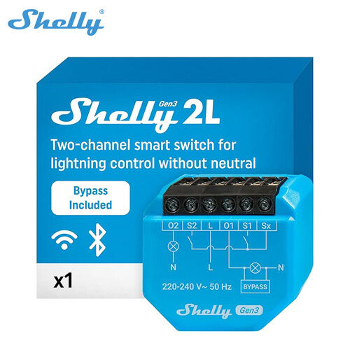 Shelly 2L Gen3 dual channel smart switch without neutral line installation with Bypass dual load and support Matter protocol ราคา 1,524 บาท*ส่งฟรี