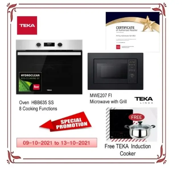 SPECIAL PROMO Teka Built In Oven HBB 635 SS ( 8 cooking Functions) with Hydroclean PRO + Built In Microwave with Grill MWE 207 FI with Free Gift