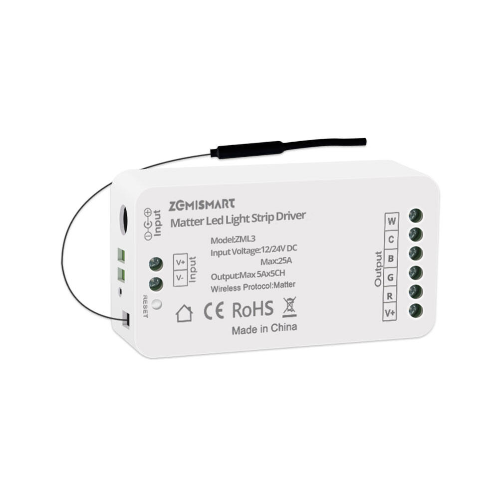 Matter WiFi LED Strip Driver DIY Light Controller RGBCW Smart LED Driver with External AntennaDC 12/24V 5Ax5CH Support Smartthings Alexa Google Home App ControlMatter Light