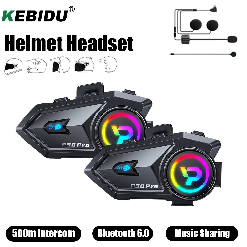 Kebidu P30 Pro Tai nghe 2in1 Mic loa bluetooth Tai nghe chụp chống nước FM Đài phát thanh điện thoại gắn trong mũ bảo hiểm Mô tô Phụ kiện mô tô