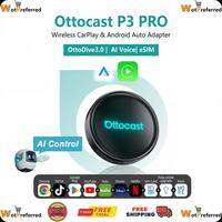 Ottocast P3 Pro CarPlay AI Box Android Adapter Wireless Android Auto Built-in AI Chat Assistant Powered by the Snapdragon 6225 with 8GB RAM and 128GB Storage