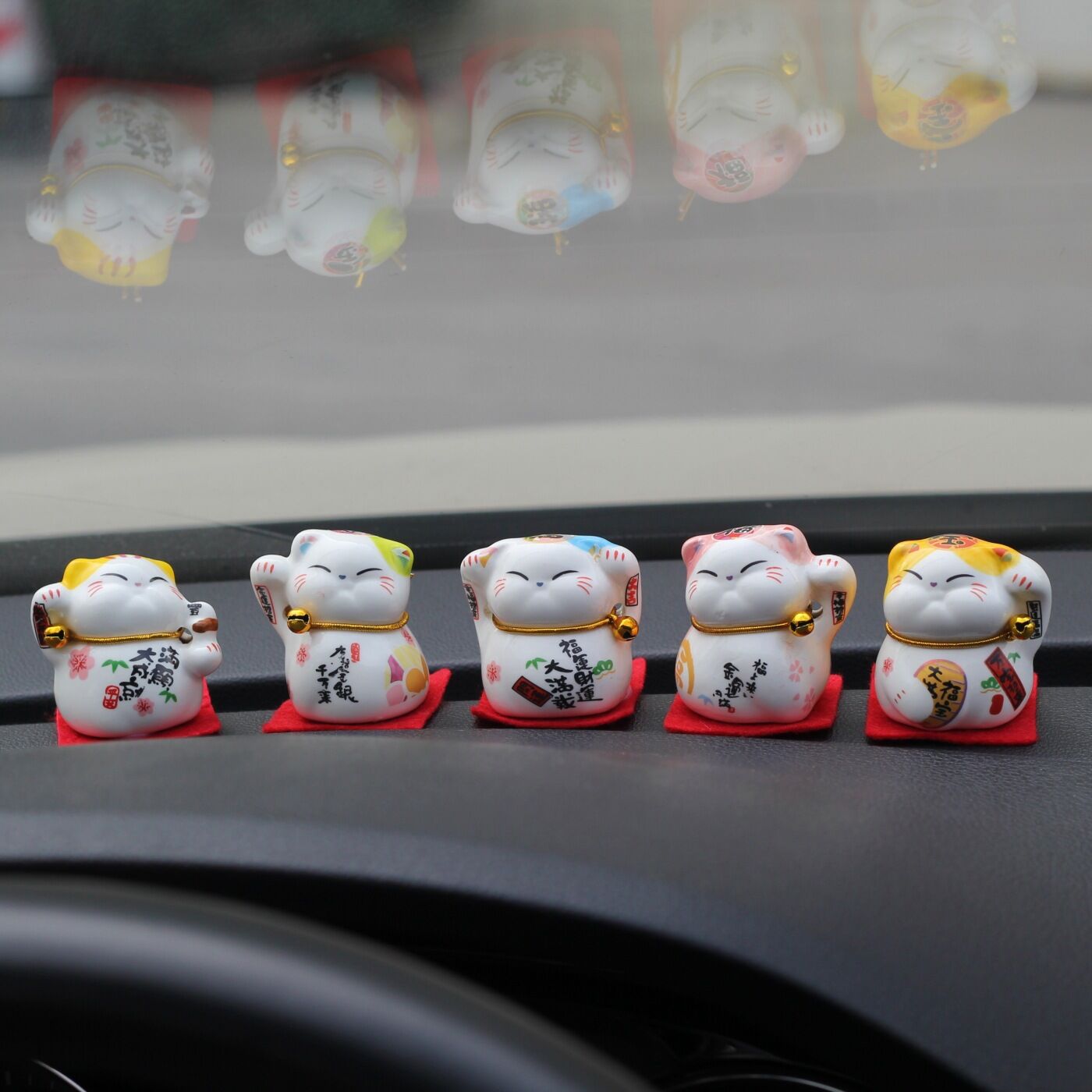 Cute Five Blessings Lucky Cat Ceramic Figurine