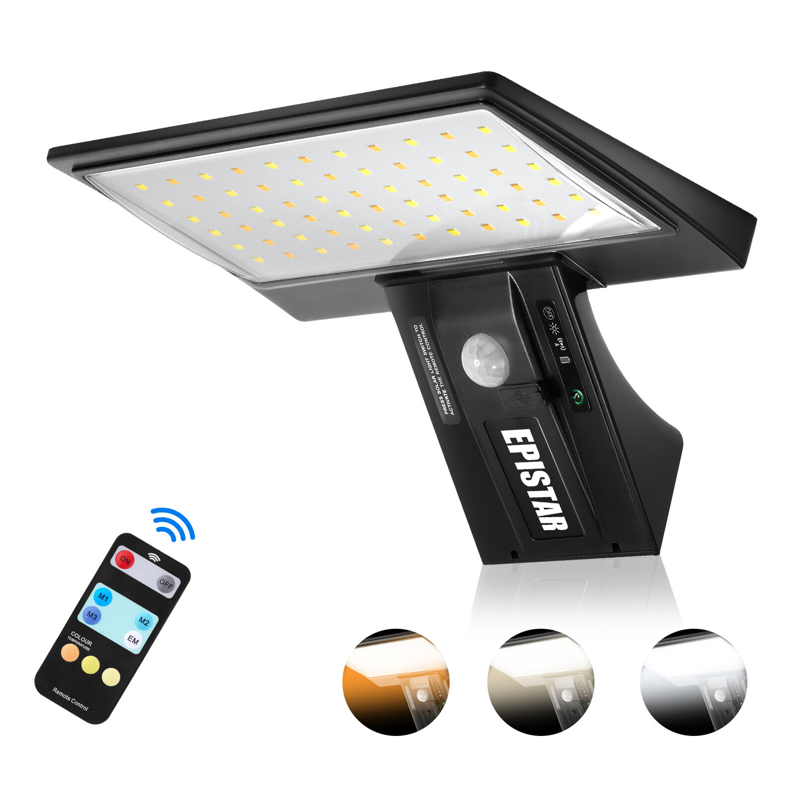 Solar Outdoor Lights 90LED Motion Sensor with Control 3 Color 4Modes Security Flood Waterproof Light for Porch Yard Garden