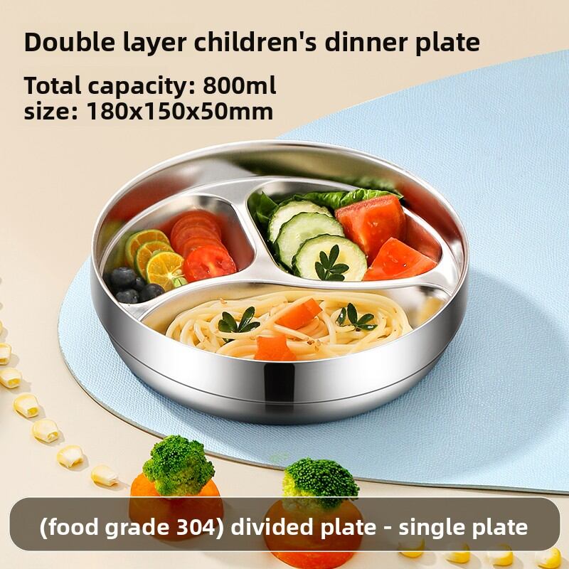 YONGLE | Stainless Steel Insulated Compartment Plate for Children with Suction Fixation