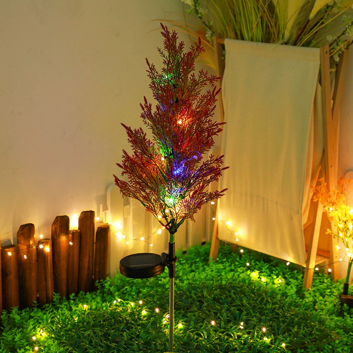 1pc color solar Christmas pine tree lamp Christmas garden floor lamp suitable for garden passages and Christmas decoration