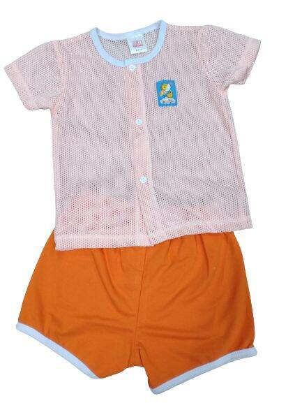 (6-12 mths) Mini Partner Baby Eyelet Suits + Solid Colour Pants