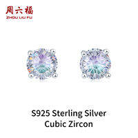 ZHOU LIU FU 周六福 S925 Sterling Silver Earrings Trendy Colorful Round Cubic Zircon Stud Earrings Daily Jewelry for Girl Women N0922452