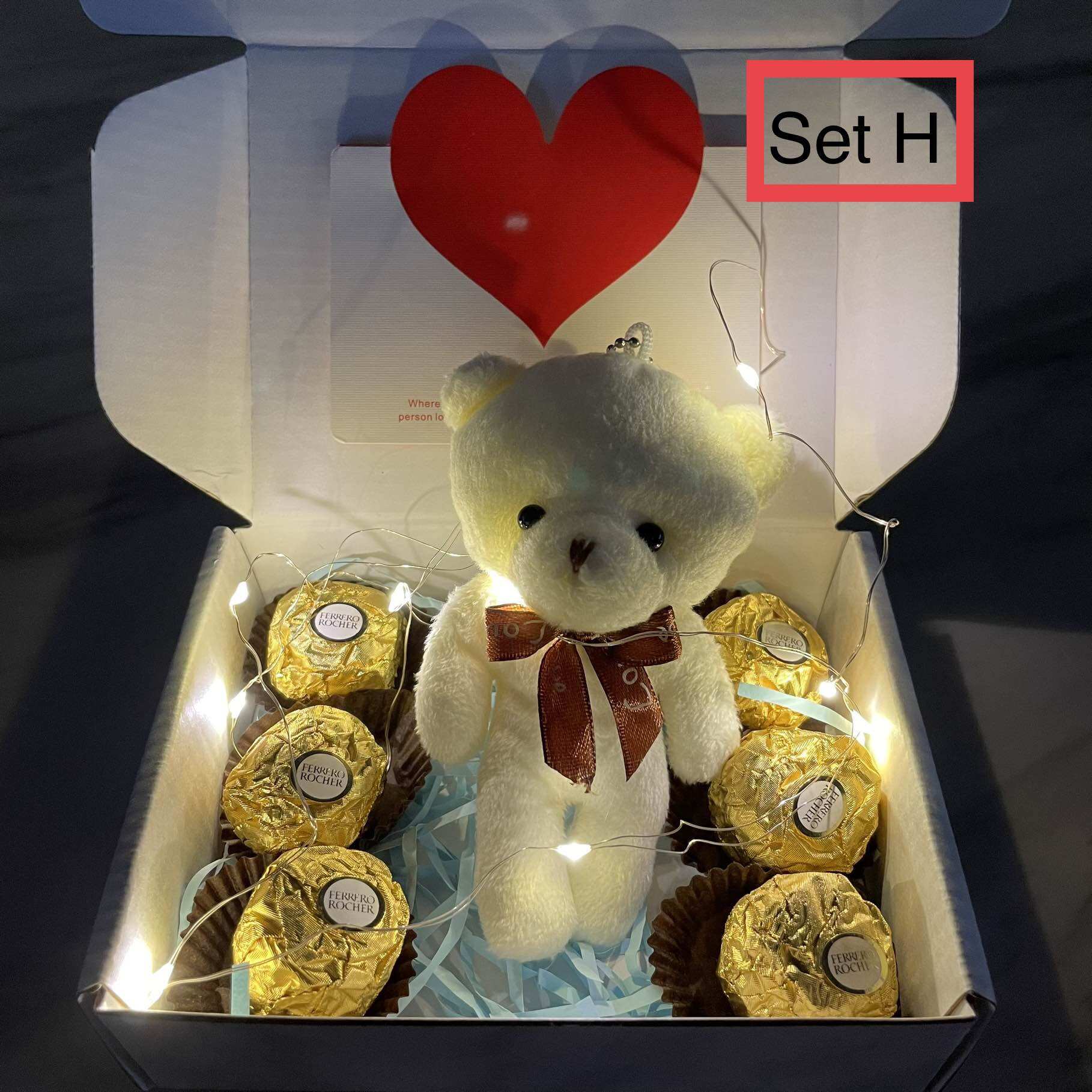 Surprise Gift Box Birthday Fairy Light Chocolate Bear Mini Baby’s Breath Bouquet Love Graduation Friends Valentines Day Fathers Day Teacher’s Day Thanks Kotak Hadiah Kejutan Hari Jadi dengan Coklat Lampu LED Beruang Sejambak Mini Baby’s Breath