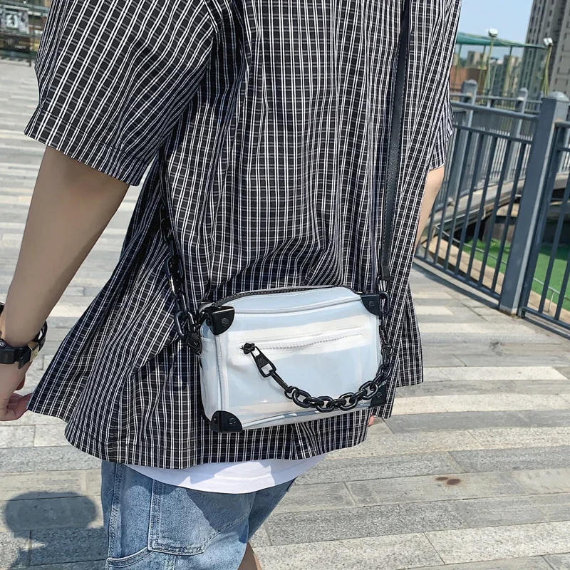 Niche Messenger Bag Men's Fashion Brand Summer Versatile Single Shoulder PVC Box Bag Boys Bags Small Shoulder Bag Small Square Bag Women