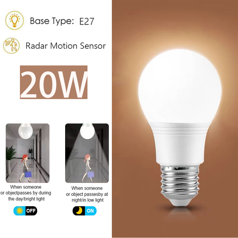 1pc Radar Motion Sensor Light Bulbs Dusk to Dawn LED Bulbs Outdoor Auto On/Off for Indoor Outdoor Basements PorchCourtyards