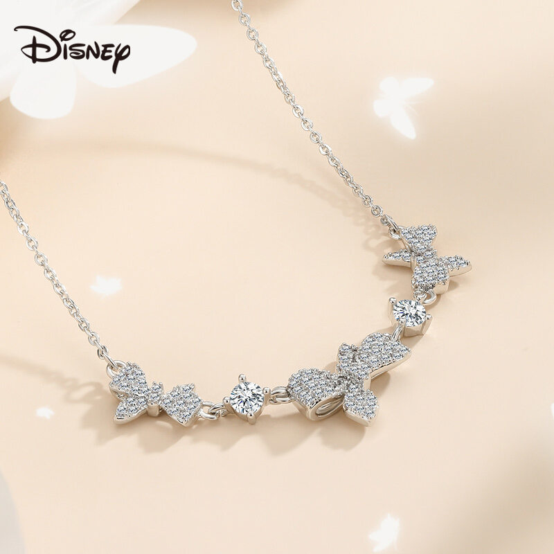 Disney Whimsical Bow & Butterfly Copper Necklace Shiny Zircon Silver Plated Pendant Anti-Fade Chain Romantic Sweet Jewelry Gift for Her ราคา 941 บาท*ส่งฟรี