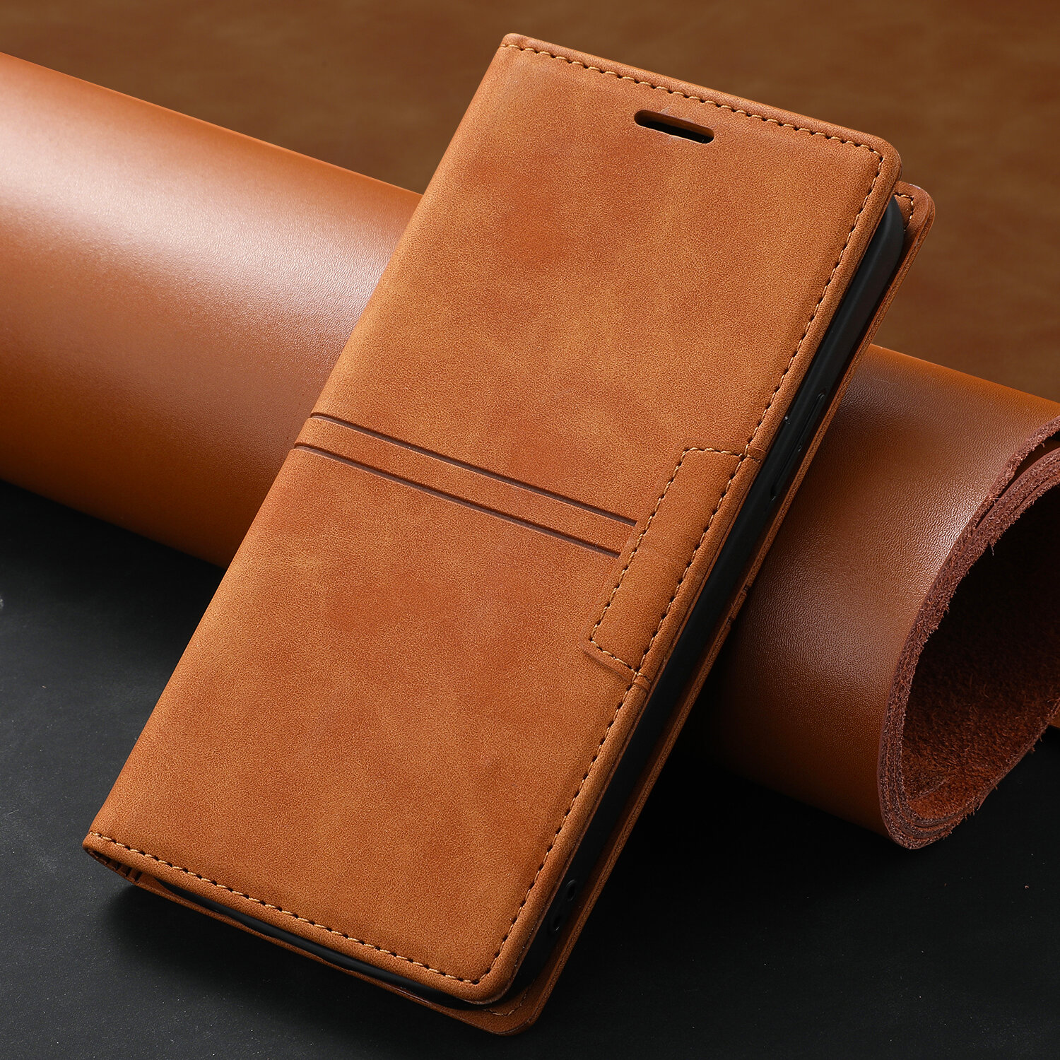 Leather Wallet Phone Case With Magnetic Card Holder For Iphone_voghion.com