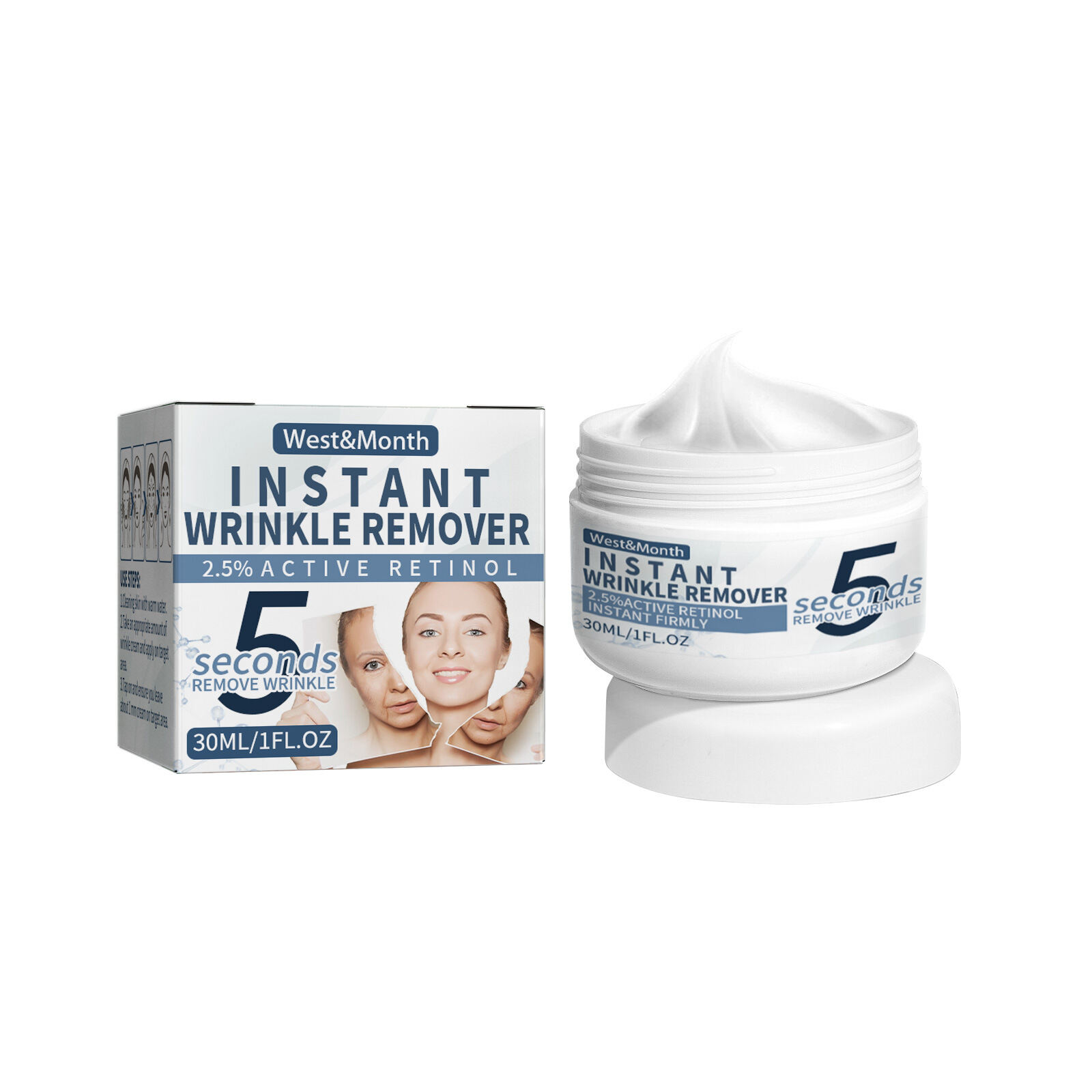 West Month 5 Seconds Instant Wrinkle Remover Face Cream Firming Anti Aging Lifting Moisturizing Facial Cream Remove Fine Line Skin Care Instant Wrinkle Remover Face Serum Lift Firm Anti aging Fade