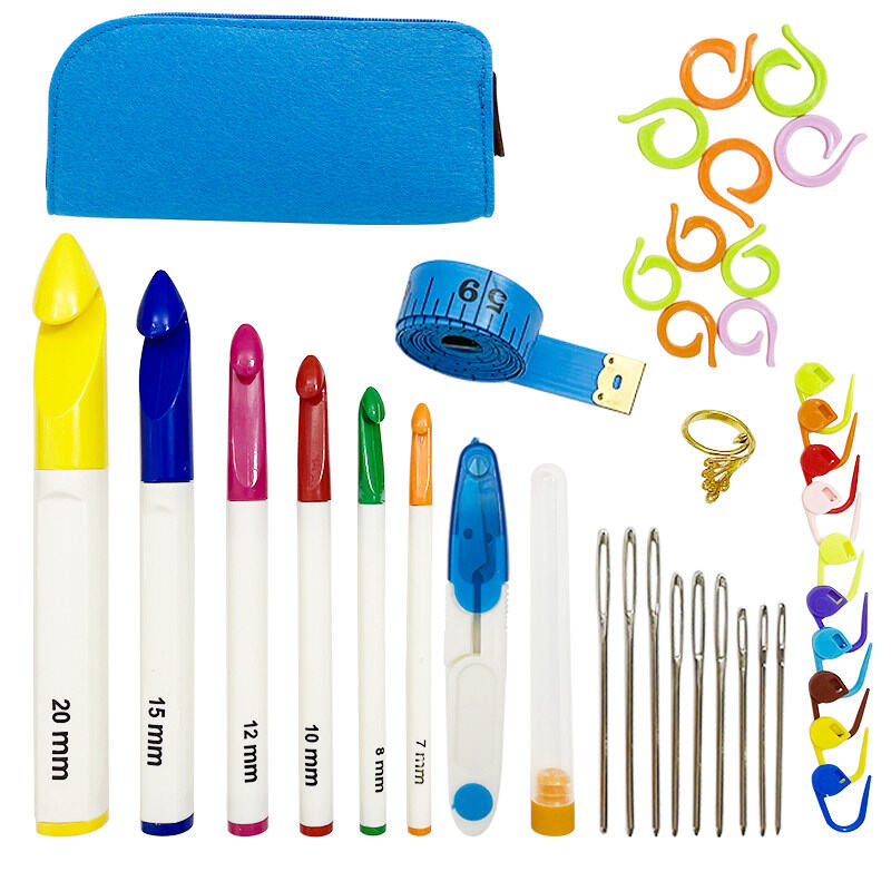 Beginners Crochet Needle Yarn Set Soft Handle Aluminum Coated Handcraft Weaving Tool Kit Home Fabric DIY Sewing Tools