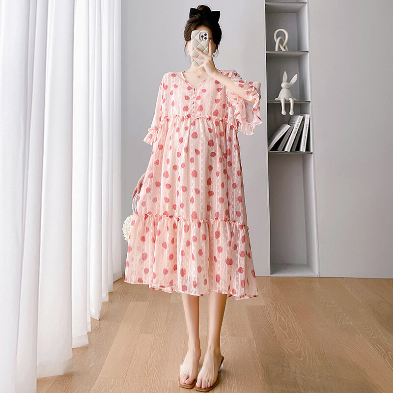 Maternity Clothes Spring New 2023 Floral Chiffon Breastfeeding Mid