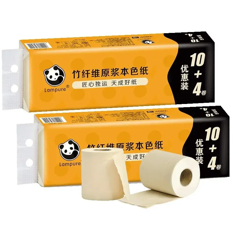 Toilet paper 10+4rolls for advanced multi-purpose Lampure bamboo fiber roll paper, sanitary paper towel.