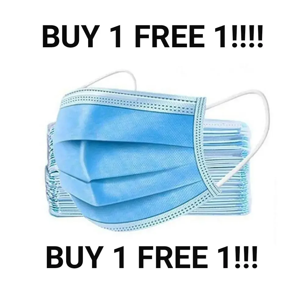 BUY1FREE1!! FREESHIPPING No box 50pcs Good Quality Face Mask Disposable Earloop 3ply Face Masks Civilian face mask Great for Virus