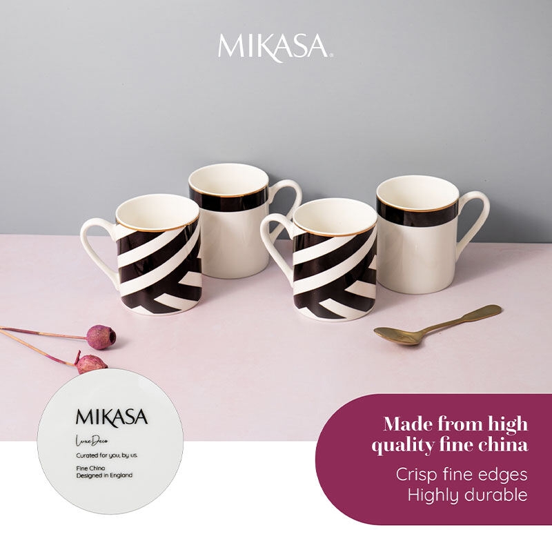 Mikasa Luxe Deco China Mug Set of 4, Fine Bone China Mugs with Geo Print for Tea and Coffee / Dishwasher Safe 380ml/mug - Gift Packaged ราคา 1,265 บาท*ส่งฟรี