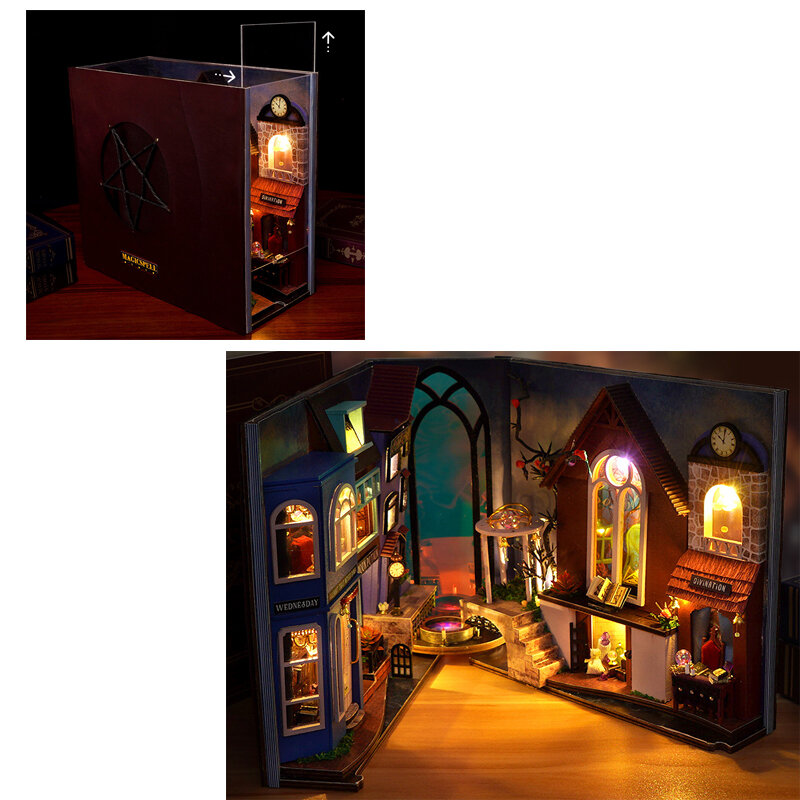 Diy Book Nook Doll House Miniature Wooden Bookshelf Shelf Insert ...