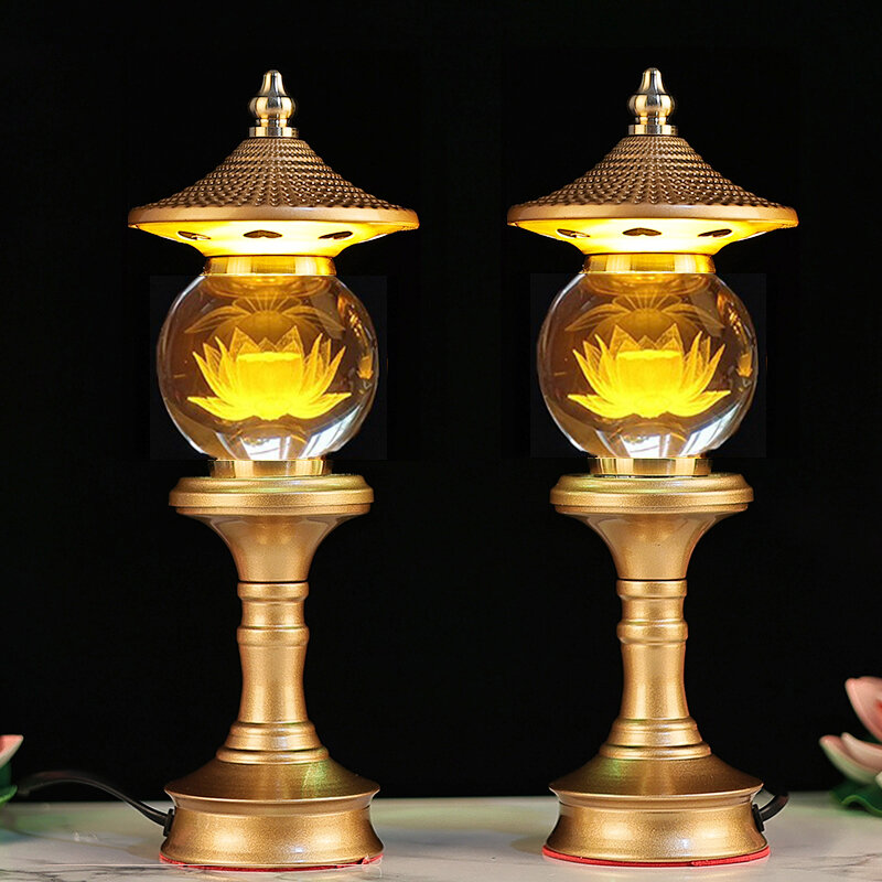 Crystal Lotus Lantern Rechargeable Long Burning Wealth Attracting Colorful LED Lamp for Home Use And Buddhist Altar Decoration