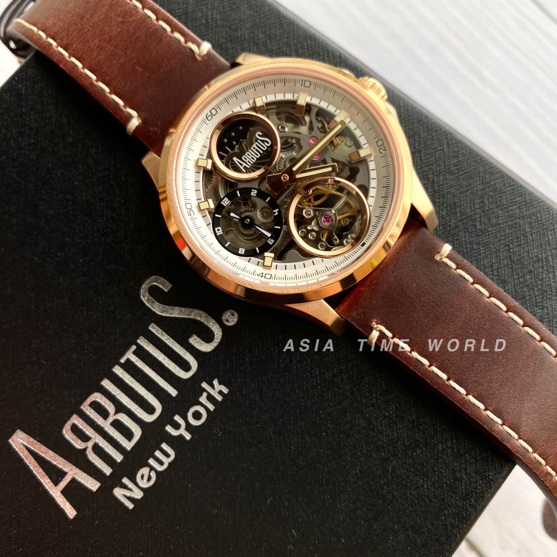 Original Arbutus AR1901 RWF Automatic Skeleton Men Watch Brown