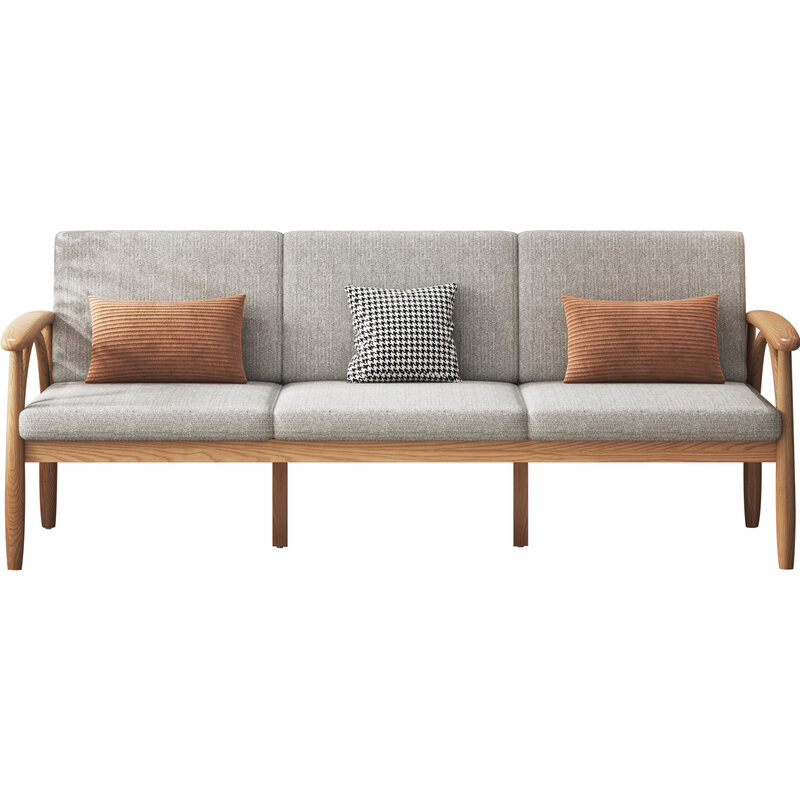 Nordic Style Solid Wood Sofa White Ash Three-Seater Modern Simple Living Room Furniture Wood Made Summer And Winter Use Harga 2,100 Ringgit*Penghantaran Percuma