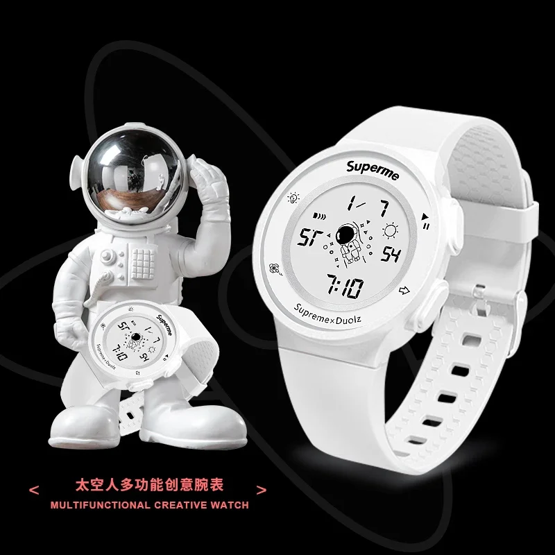 Black Science and Technology Astronaut Dial Smart Watch Men and Women Students Trend Simple Multi-functional Sports Internet Popular Electronic Watch