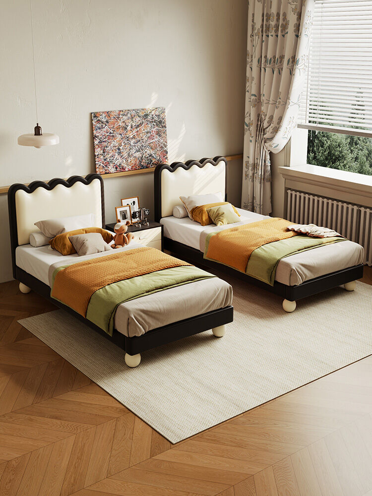 Simple Modern Children's Bed Middle Ancient Style Boy Girl Splicing Large Bed Solid Wood 1 Meter Genuine Leather Single Bed Harga  1,933 Ringgit*Penghantaran Percuma