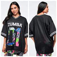 ZW  New Arrive Zumba Fitness Dancing Clothes  Dale-Z Oversized Sports Jersey     Bold Black      Z1T00  0444