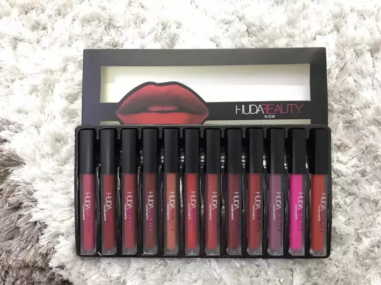 Huda 12Pcs Liquid Matte Lipsticks Lips Box + Free Gift lipstick