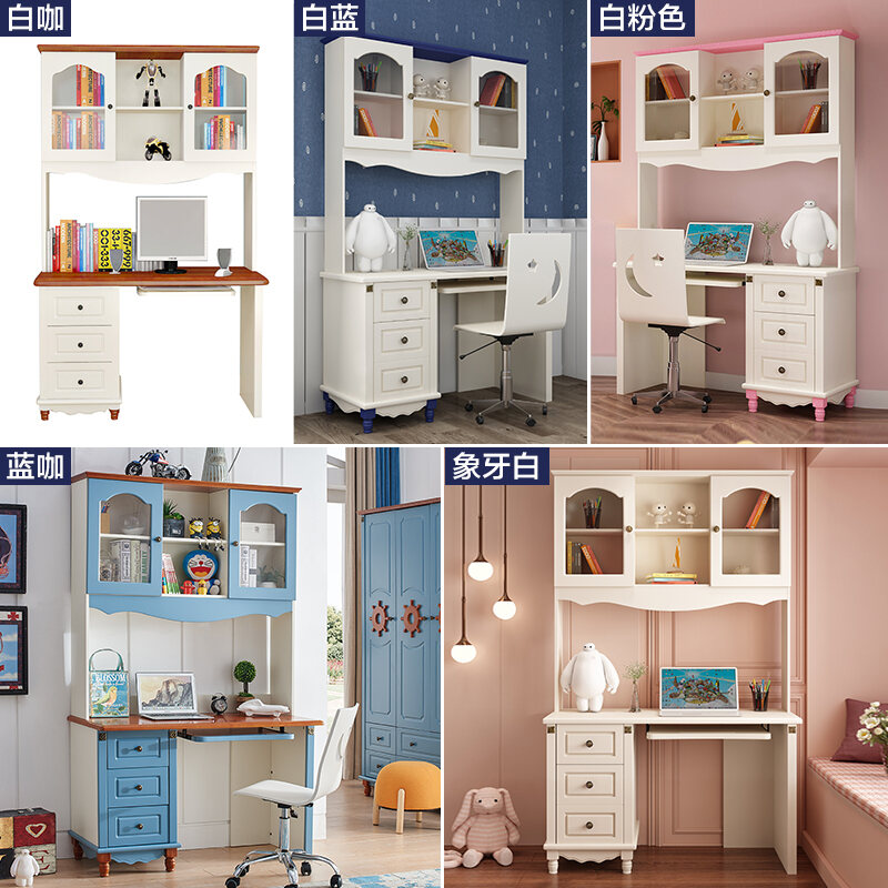 Korean style Children's Desk Bookcase Bookshelf Integrated Writing Desk