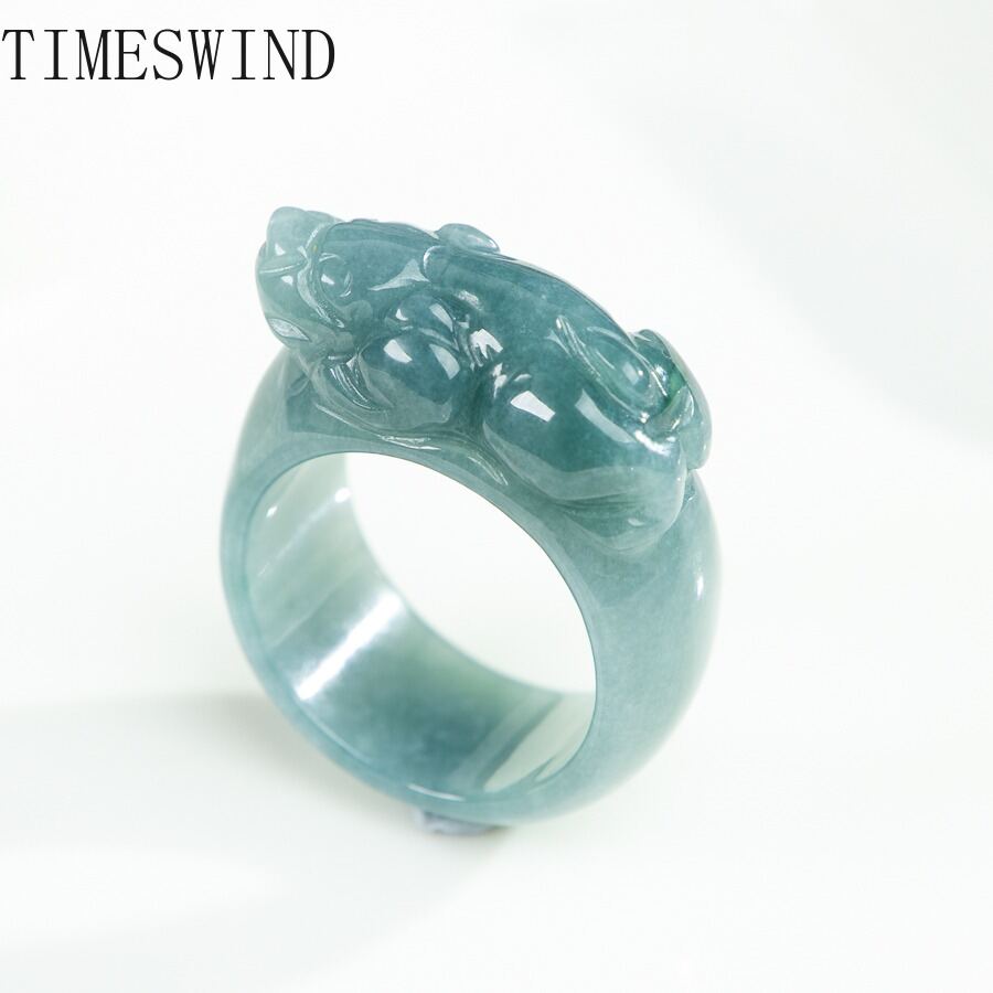 TIMESWIND Original A-type Jade Natural Blue Three-d PIXIU Men Wealth Ring with Certificate ราคา 423 บาท*ส่งฟรี