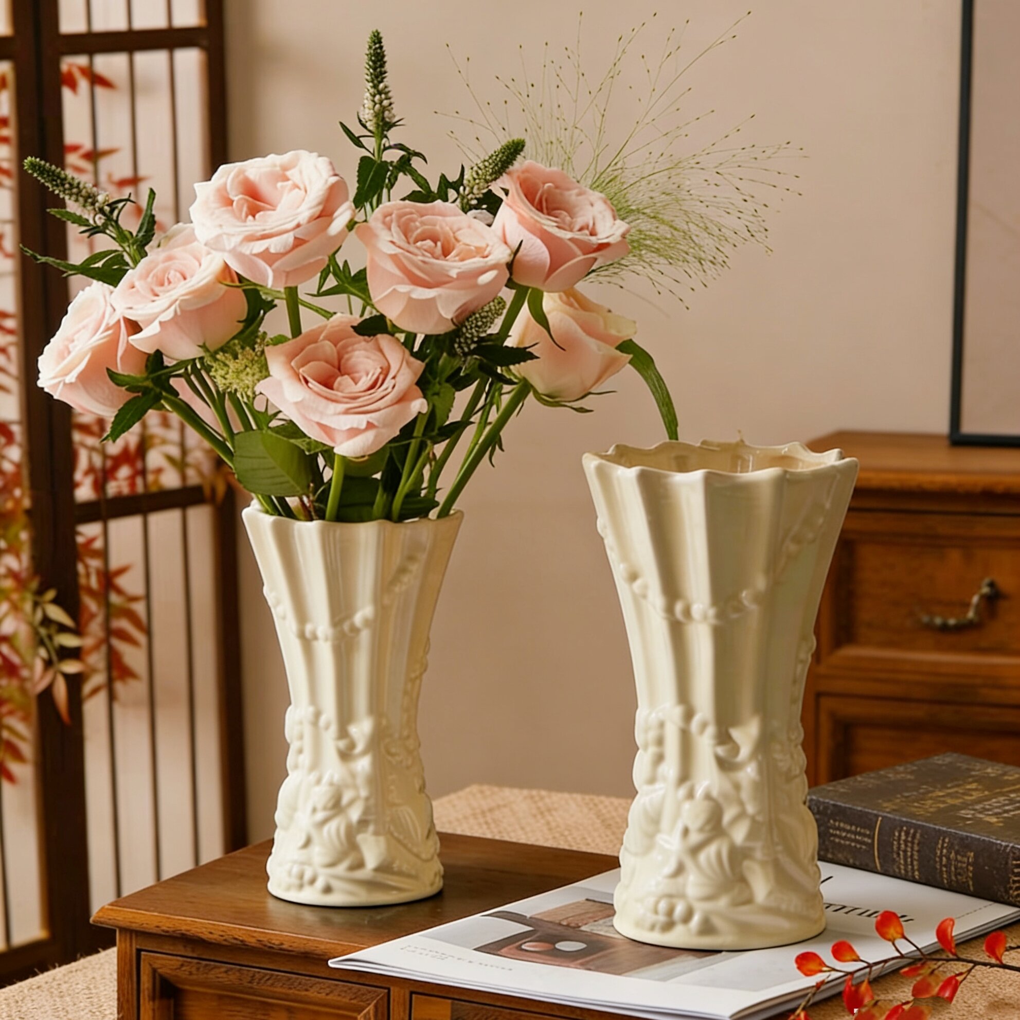 Franse keramische bloemvaas met reliëf voor hydrocultuur decor_voghion.com