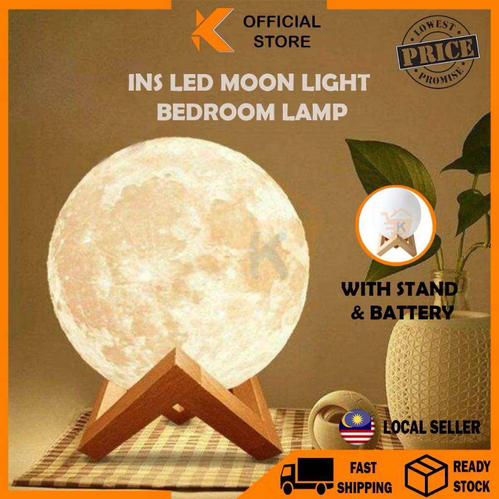 【K-Home】LED Moon Light Ball Lamp Rechargeable Lunar Light Lamp Study Lamp Bedroom Bed Lamp Desk Lamp Personalized Gift