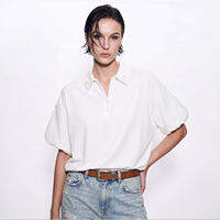 AMII | Leisure Collar Beaded Zip T Shirt with Drop Shoulder