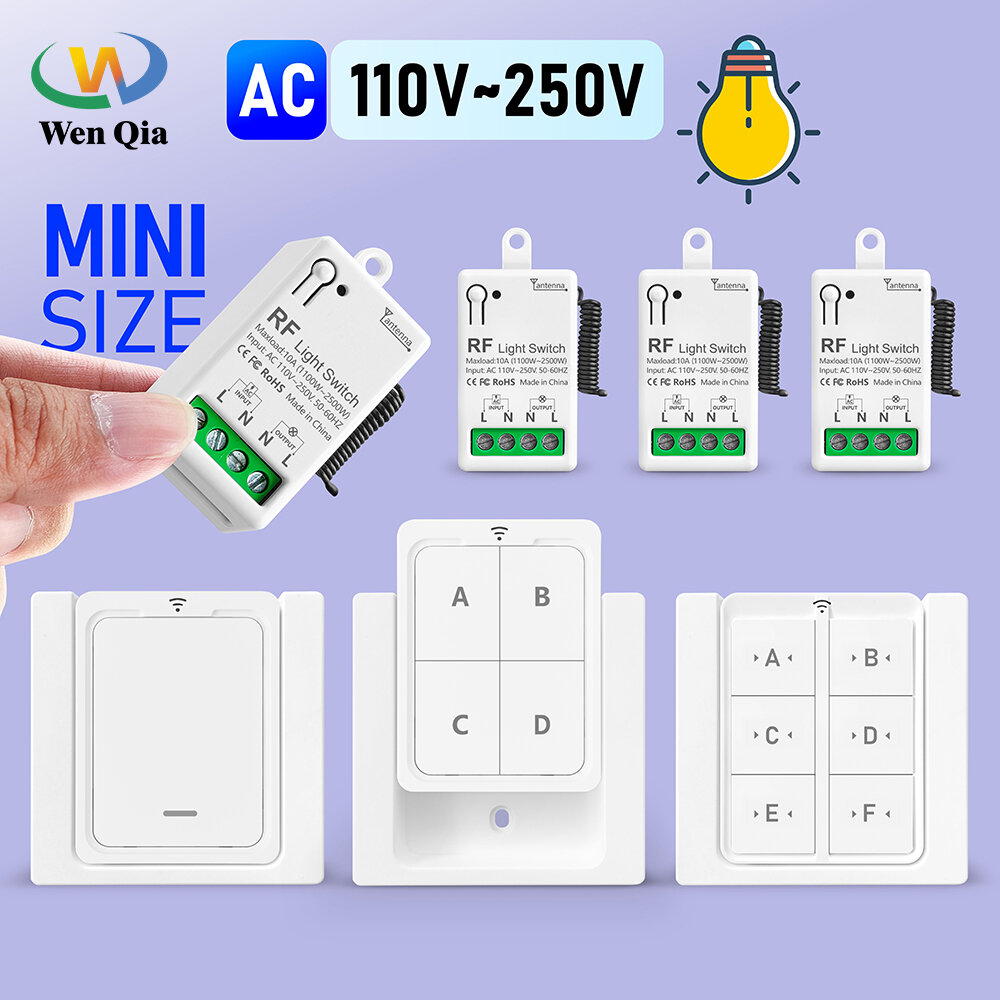 WenQia 433Mhz Wireless Remote Control Light Switch 110V 220V 230V 10A Small Size Relay Module Wireless Wall Panel Switch for Lamp LED ราคา 418 บาท*ส่งฟรี