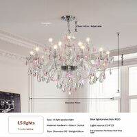 French Romantic Pink Crysatl Candle Chandeliers Luxury Glass Living Room Art Decor E14 Pendant Lights Lighting Bedroom Lamps