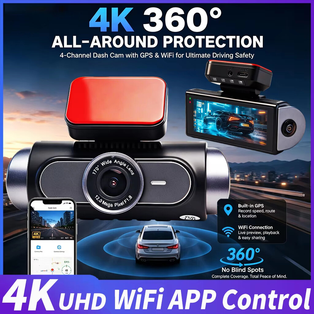 EKLEVA 4K 4-CHs Dash Cam WiFi, Front Rear Left Right Car Video Recorder, 24H Parking Monitoring Night Vision Dashcam Supercapacitor Giá 2,807,898 Đồng*Miễn phí vận chuyển